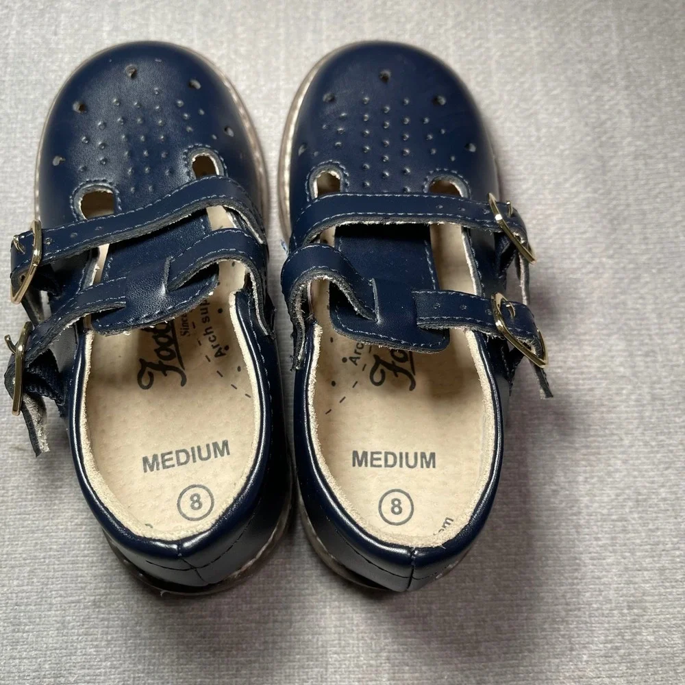 Footmates Navy Blue Leather Mary Jane Shoes Danielle Kids Size 8 Medium‎